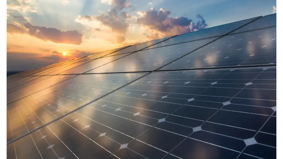 Solar panels in sunset